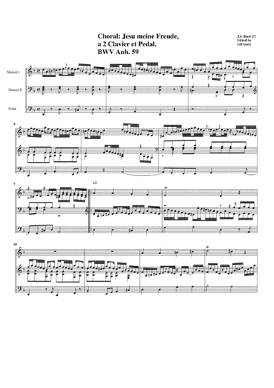 Choral: Jesu meine Freude a 2 Clavier et pedal, BWV Anh. 59 for organ (arr. Gil Garty)
