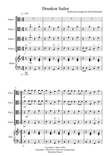Drunken Sailor for Viola Quartet (arr. David Burndrett)
