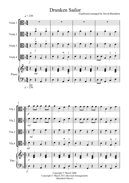 Drunken Sailor for Viola Quartet (arr. David Burndrett)