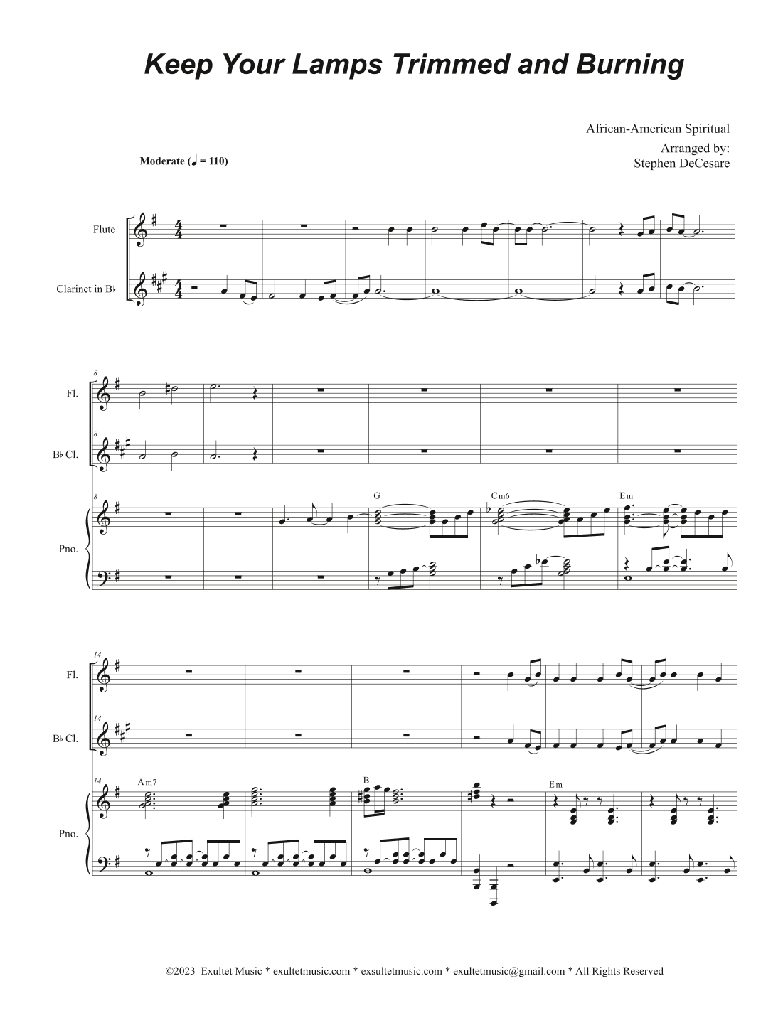 Keep Your Lamps Trimmed And Burning (Duet for Flute and Bb-Clarinet) (arr. Stephen DeCesare)