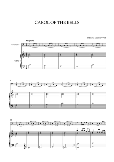 Mykola Leontovych - Carol of The Bells (for Cello and Piano) (arr. Cadenza Editions)