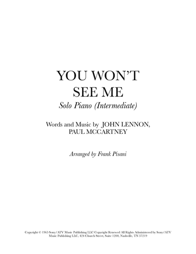 You Won't See Me (arr. Frank Pisani)