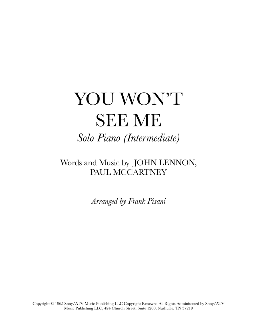You Won't See Me (arr. Frank Pisani)