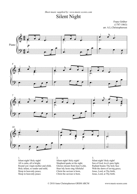 Silent Night - Easy Piano (arr. Anne L Christopherson GRSM ARCM)