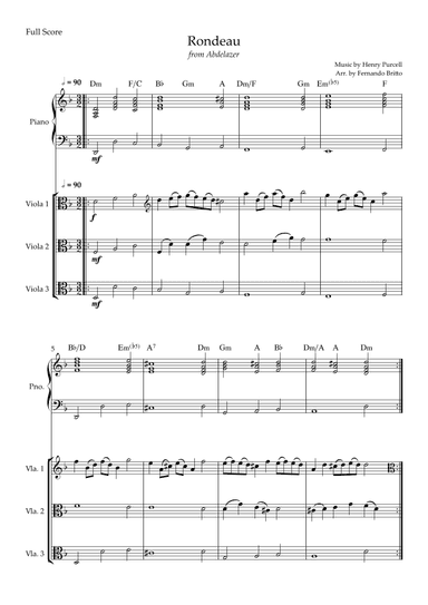 Rondeau (from Abdelazer) for Viola Trio and Piano Accompaniment with Chords (arr. Fernando Britto)