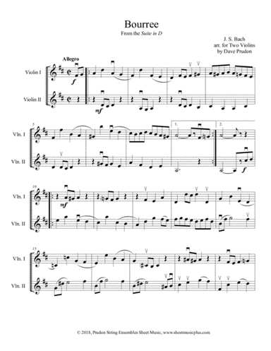 Bach Bourree for Two Violins (arr. Dave Prudon)