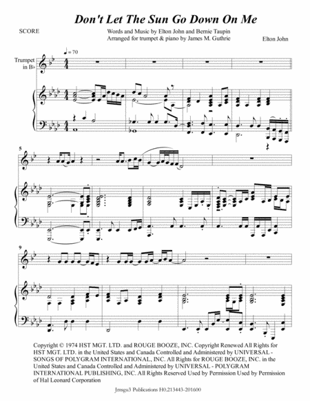 Don't Let The Sun Go Down On Me (arr. James M. Guthrie, ASCAP)