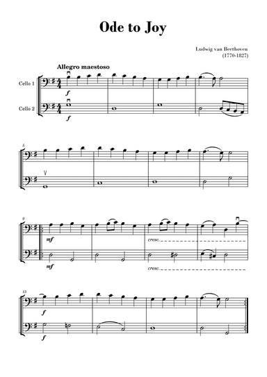 Beethoven - Ode to Joy (for Cello duet) (arr. Gisele Sant'Ana)