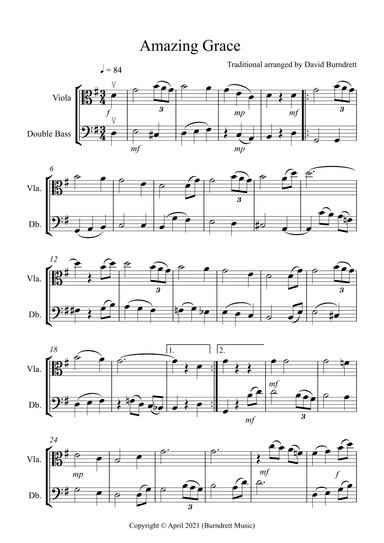 Amazing Grace for Viola and Double Bass Duet (arr. David Burndrett)
