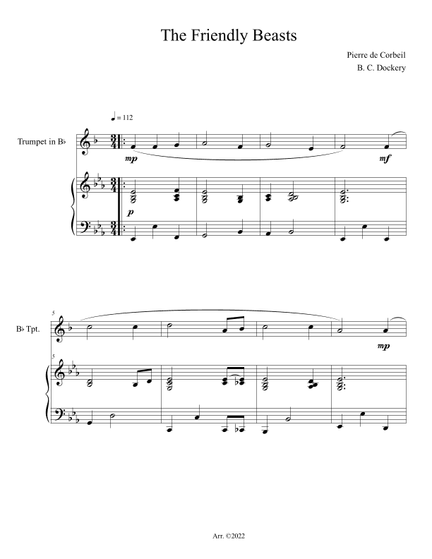The Friendly Beasts (Trumpet Solo with Piano Accompaniment) (arr. B. C. Dockery)