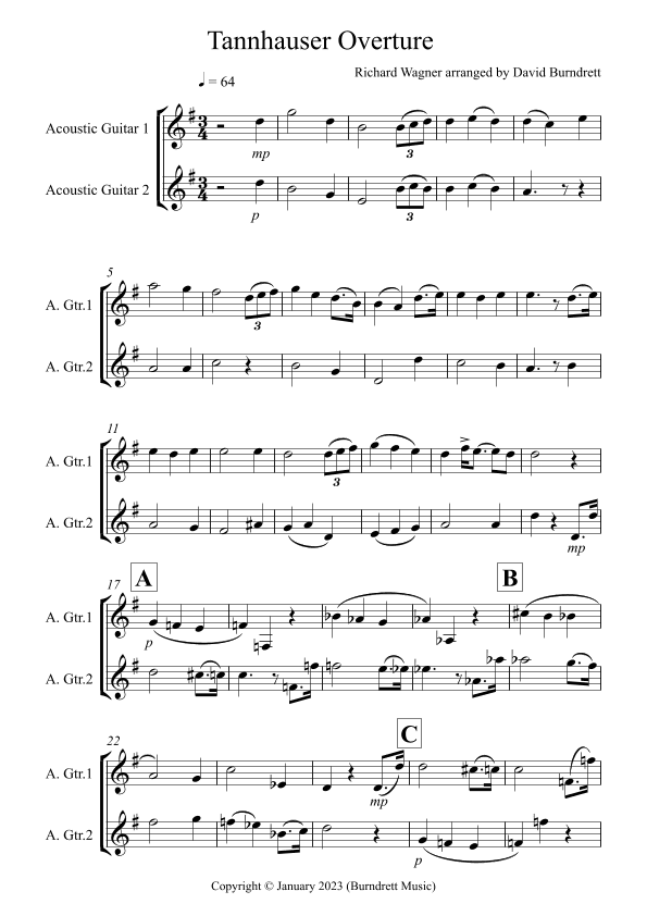 Tannhäuser Overture for Guitar Duet (arr. David Burndrett)