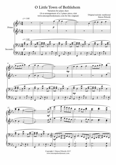 O Little Town of Bethlehem, fun Christmas Carol Variations for piano duet by Simon Peberdy (arr. Simon Peberdy)