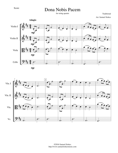 Dona Nobis Pacem (Give Us Peace) - for string quartet (arr. Samuel Stokes)
