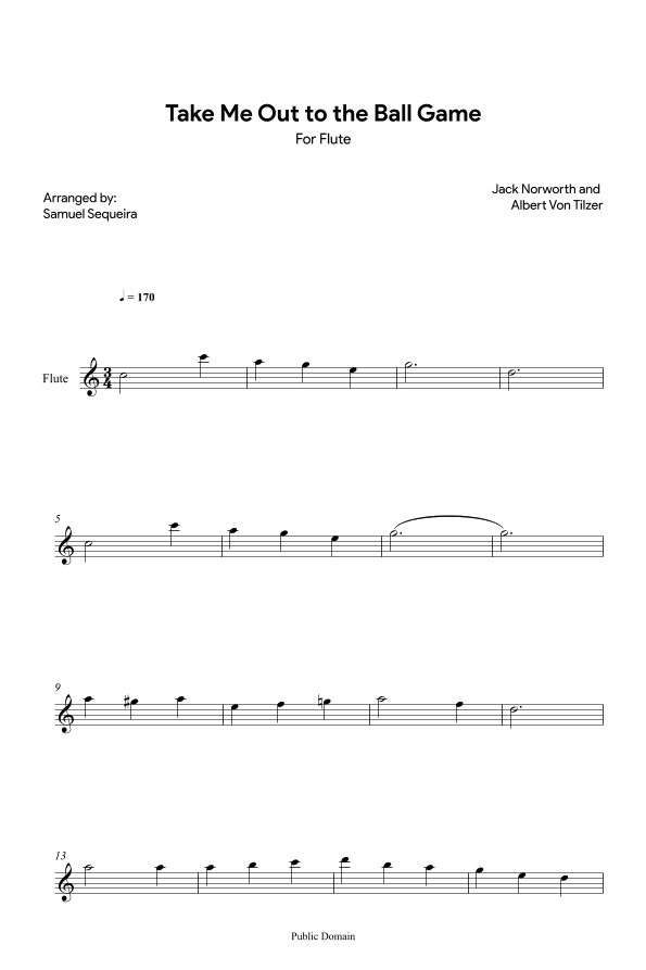 Take me out to the Ball Game - for Flute (arr. Samuel Sequeira)