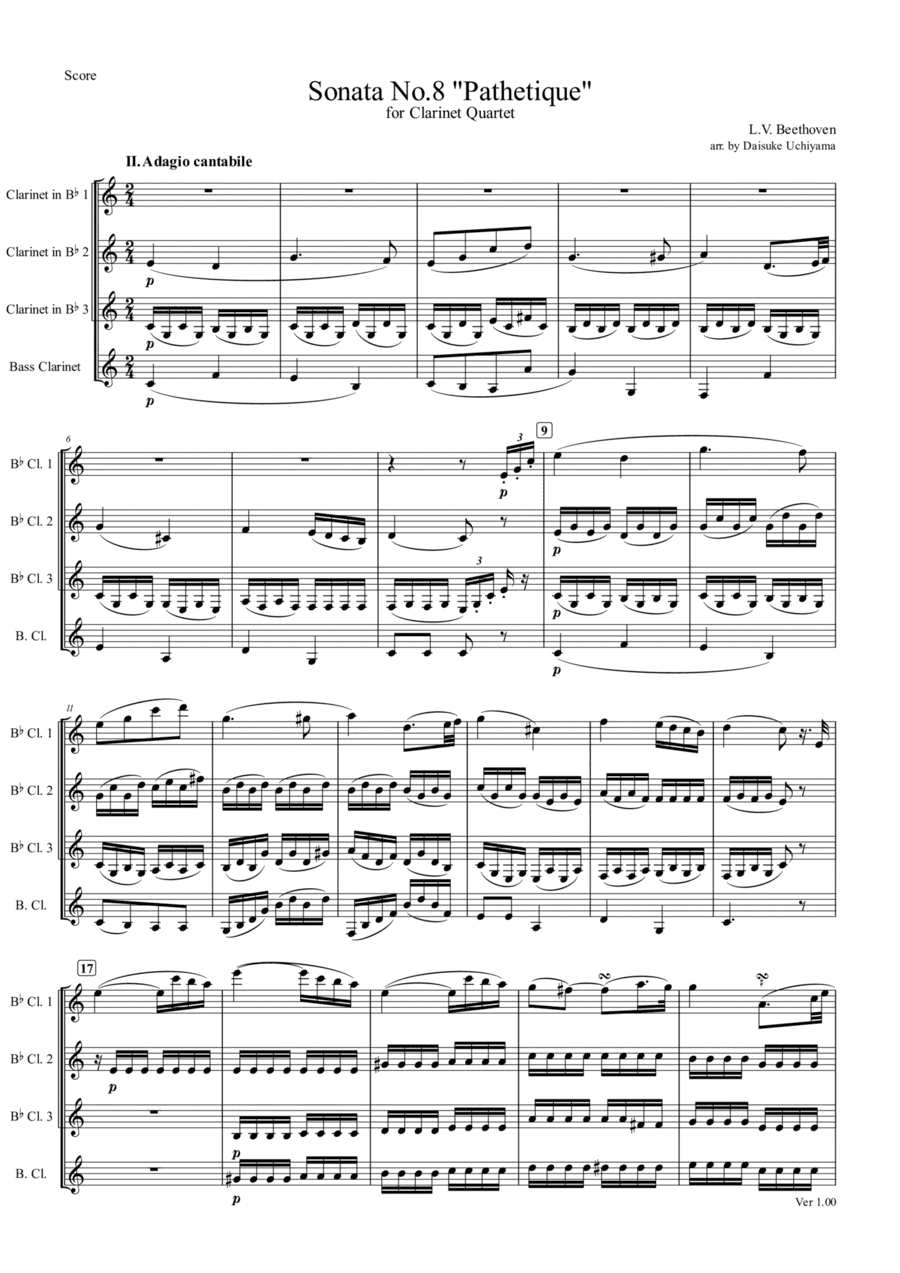 Beethoven Piano Sonata No.8 "Pathetique" (Clarinet Quartet) (arr. Daisuke Uchiyama)
