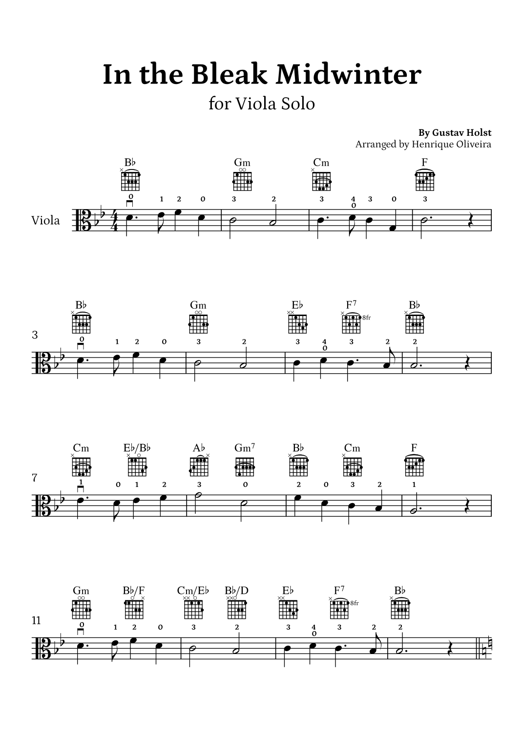 In the Bleak Midwinter (Viola Solo) - Beginner Level (arr. Henrique Oliveira)