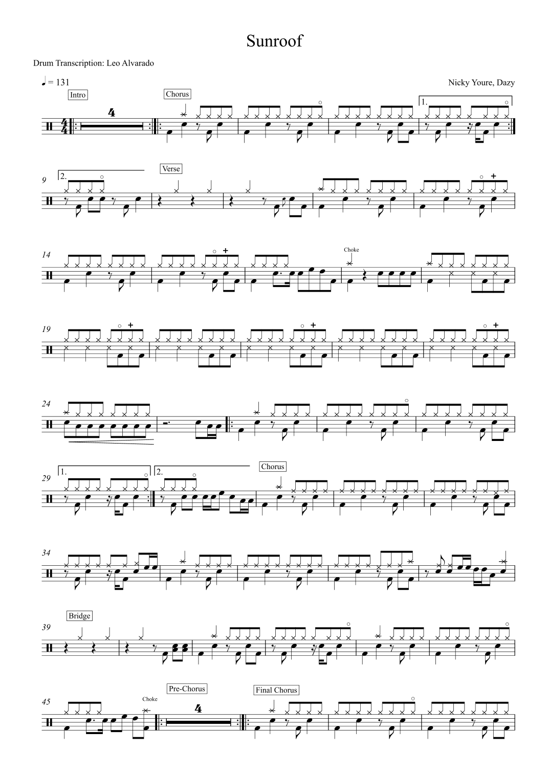Sunroof (arr. Drum Transcription: Leo Alvarado)