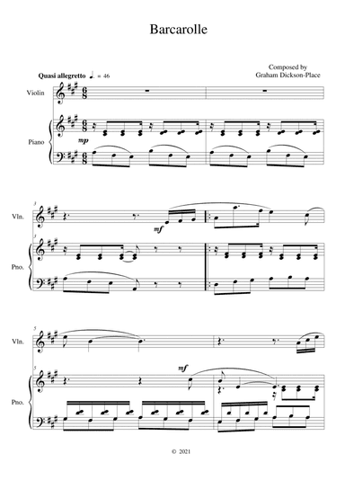 Barcarolle - Duet for Violin and Piano – Original composition by Graham Dickson-Place