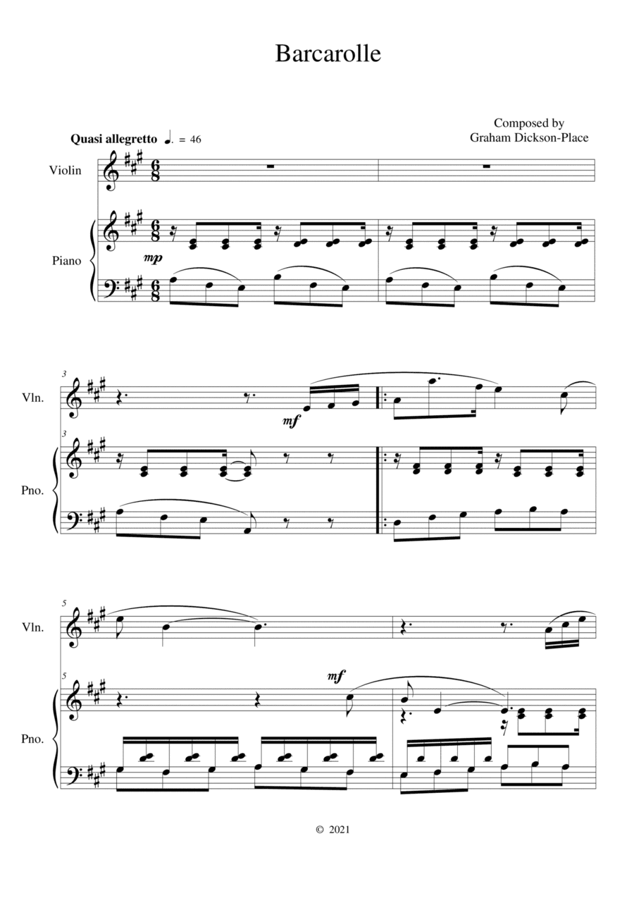 Barcarolle - Duet for Violin and Piano – Original composition by Graham Dickson-Place