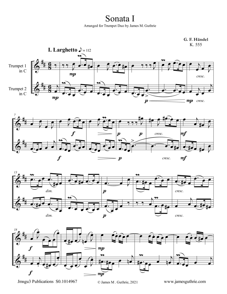 Handel: Six Sonatas Complete for Trumpet Duo (arr. James M. Guthrie)