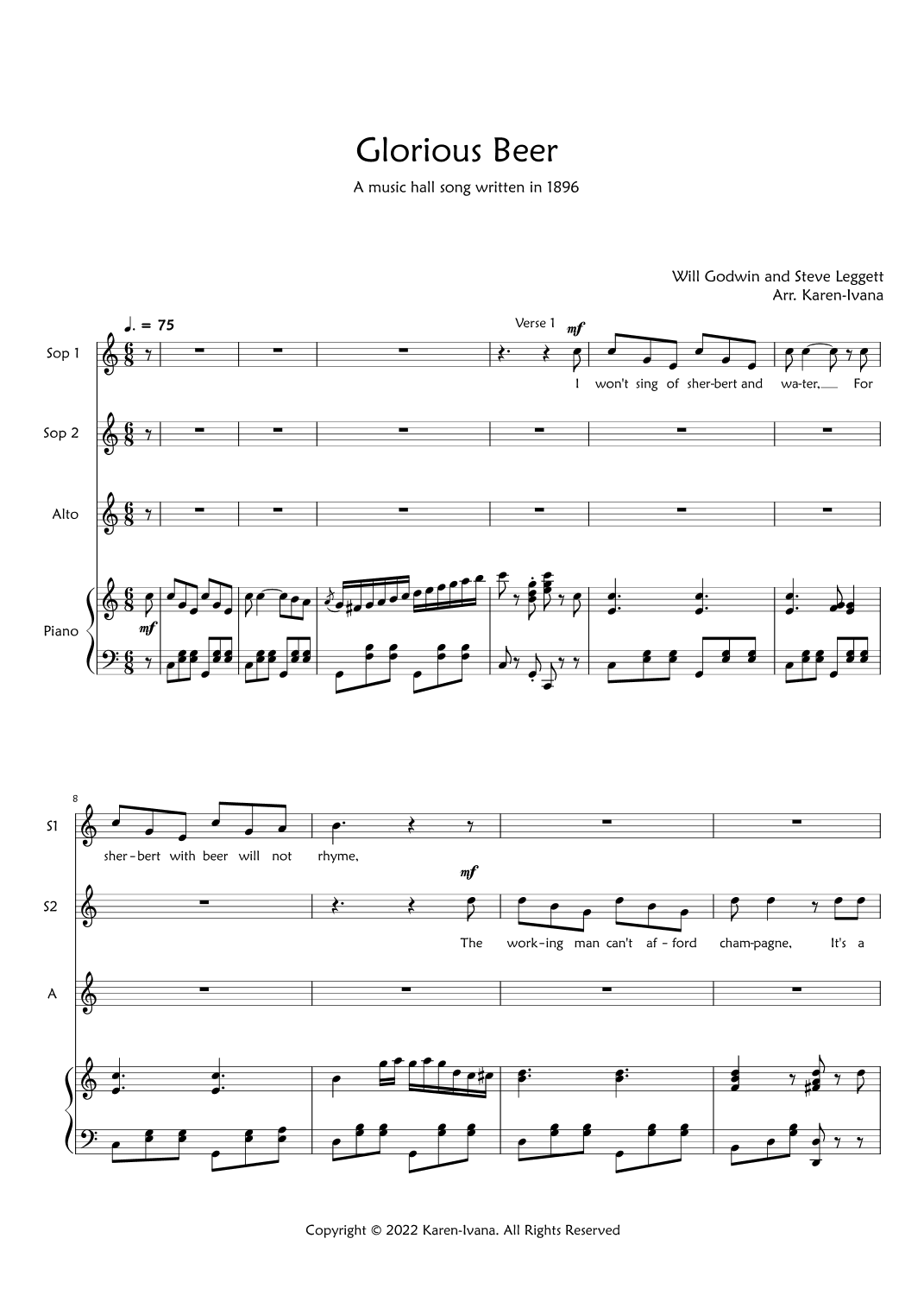 Glorious Beer (arr. Karen Ivana)