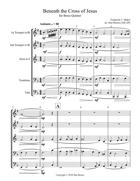 Beneath the Cross of Jesus for Brass Quintet (arr. Dan Boone (ASCAP))