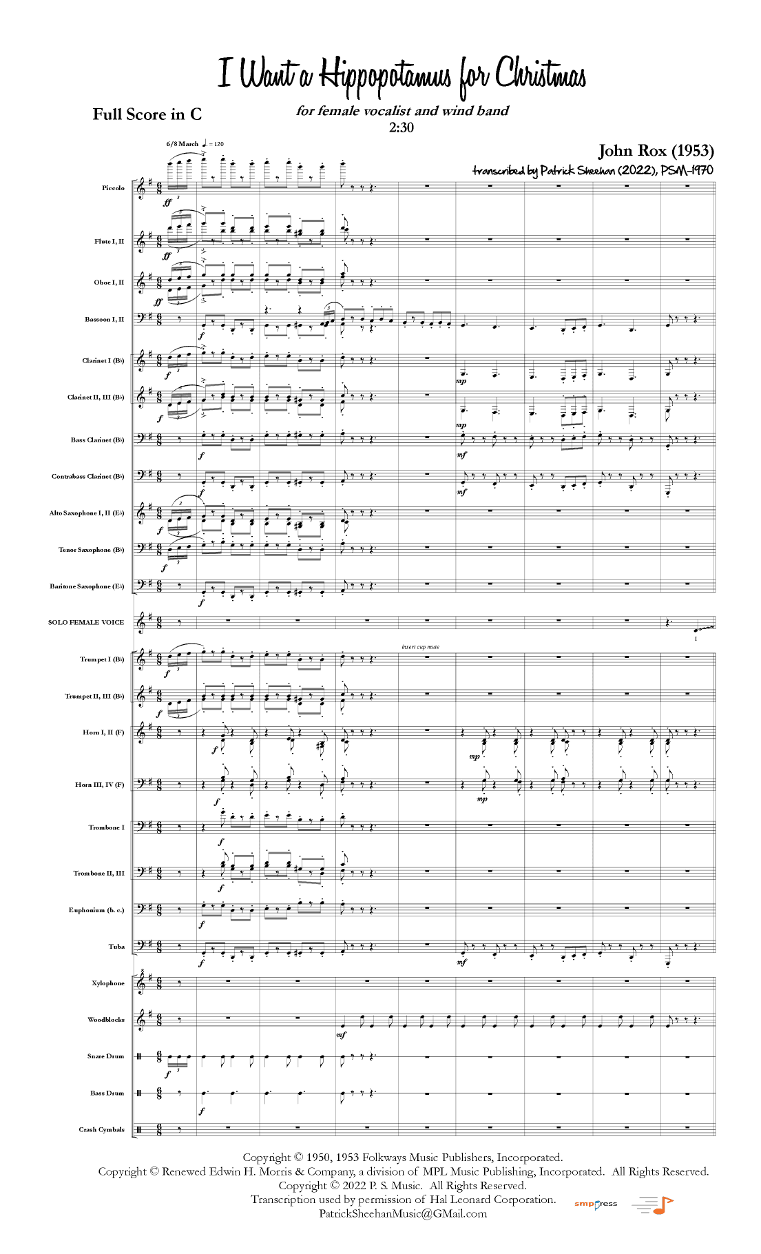 I Want A Hippopotamus For Christmas (hippo The Hero) (arr. Patrick Sheehan)