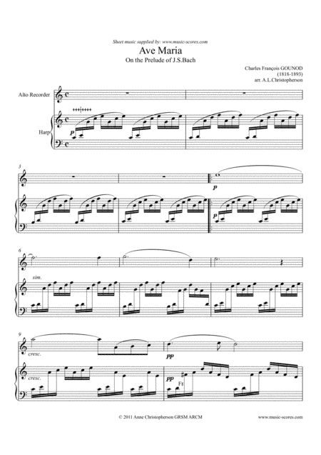 Ave Maria - Alto Recorder and Harp (arr. Anne L Christopherson GRSM ARCM)