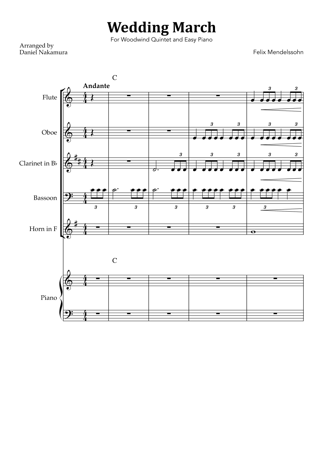 Wedding March (For Woodwind Quintet with Easy Piano) (arr. Daniel Nakamura)