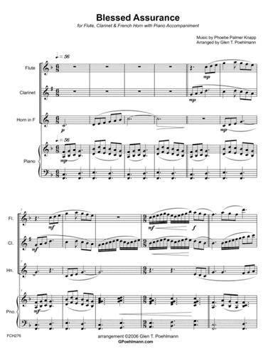BLESSED ASSURANCE - FLUTE, CLARINET & HORN (or Alto Sax) with Piano Accompaniment (arr. Glen Poehlmann)
