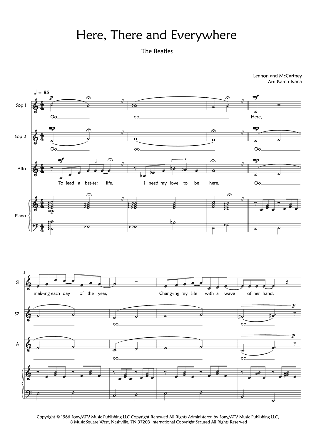 Here, There And Everywhere (arr. Karen Ivana)