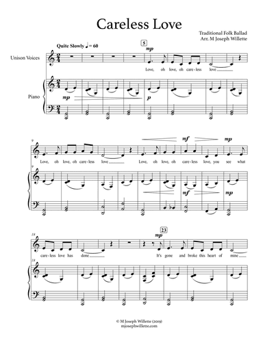 Careless Love - Unison Choir and Piano (arr. M Joseph Willette)