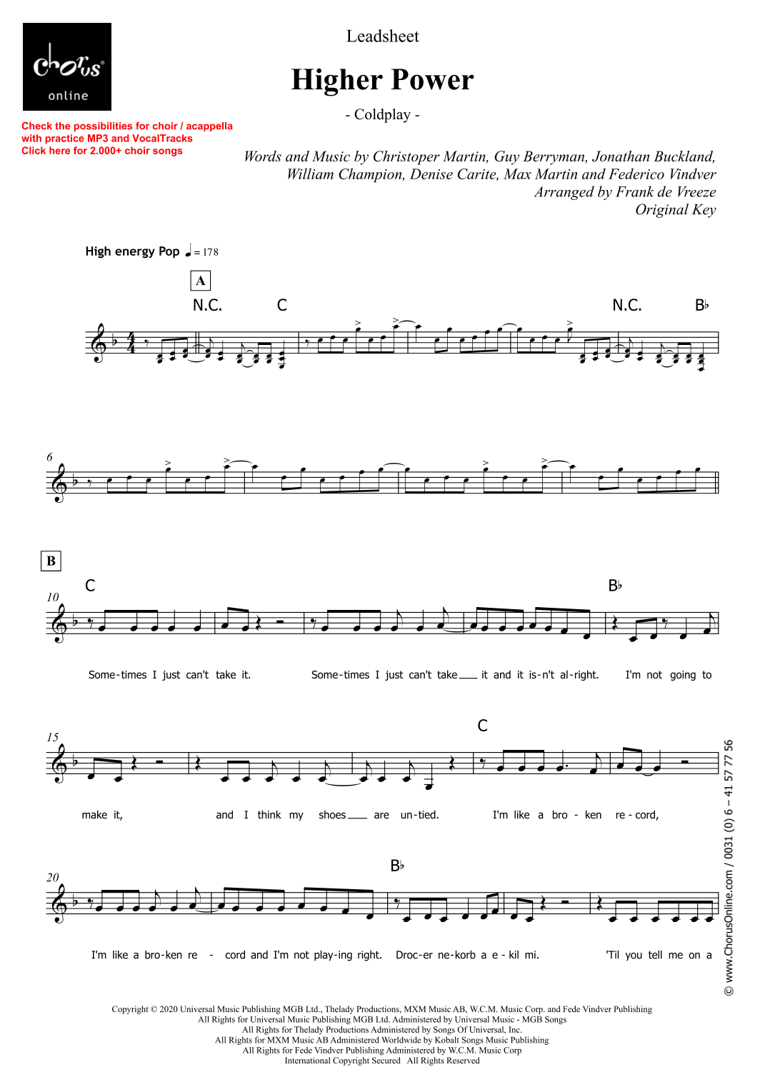 Higher Power (arr. Frank de Vreeze)