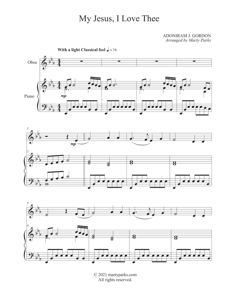 My Jesus, I Love Thee (Oboe-Piano) (arr. Marty Parks)