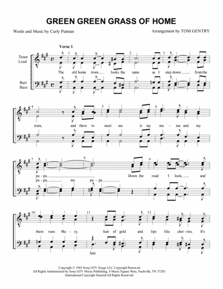 Green Green Grass Of Home (arr. Tom Gentry)