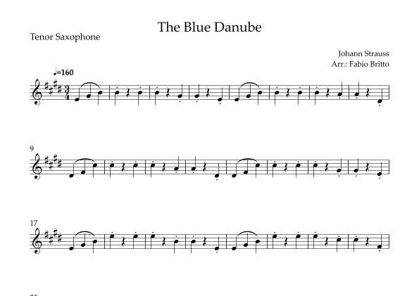 The Blue Danube (Waltz by Johann Strauss) for Tenor Saxophone Solo (arr. Fabio Britto)