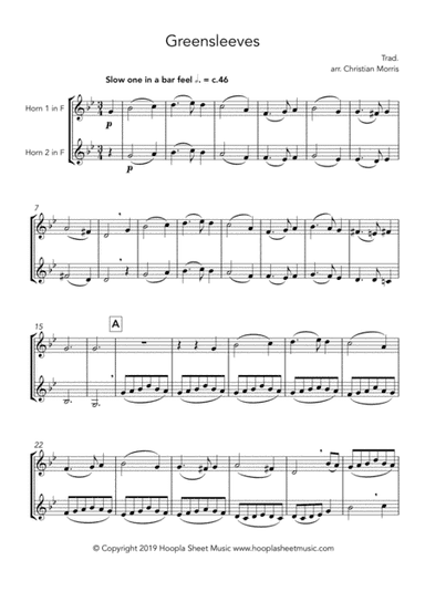 Greensleeves, fantasy for French horn duet (arr. Hoopla Sheet Music)