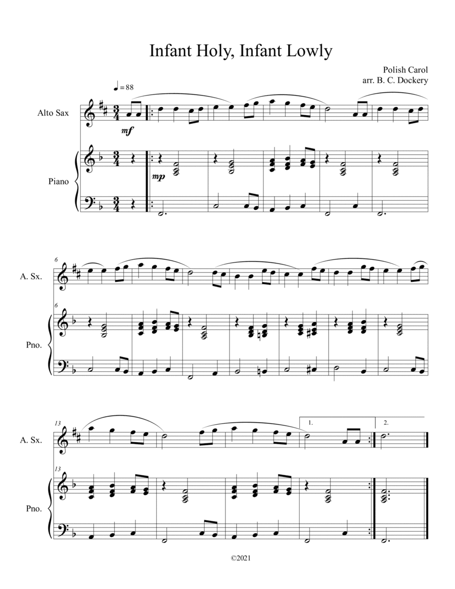 Infant Holy, Infant Lowly (Alto Sax Solo with Piano Accompaniment) (arr. B. C. Dockery)