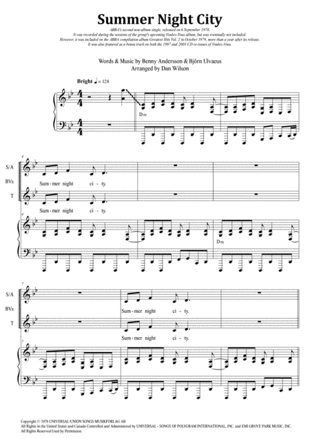 Summer Night City (arr. Dan Wilson)