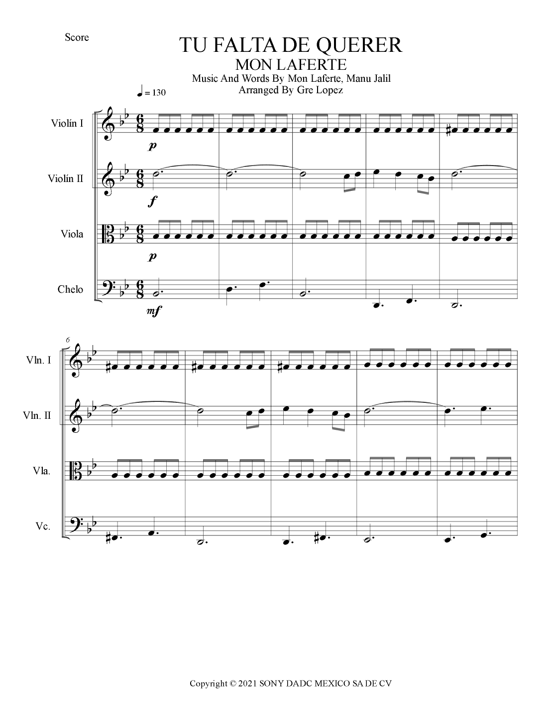 Tu Falta De Querer (arr. Gre Lopez)