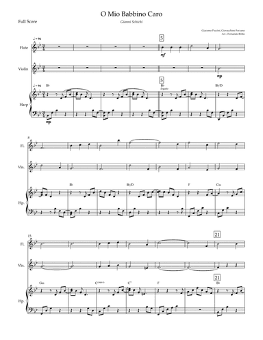 O Mio Babbino Caro (Puccini) for Flute, Violin and Harp with Chords (arr. Fernando Britto)