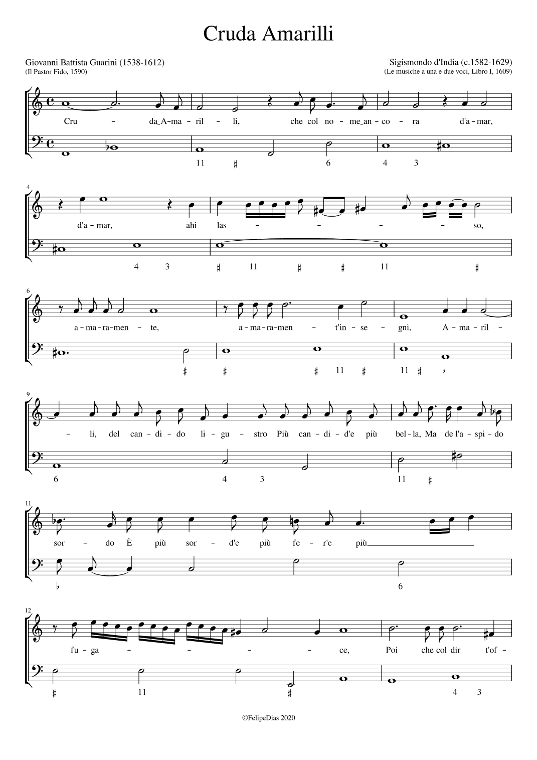 Cruda Amarilli (arr. Early Music Scores)