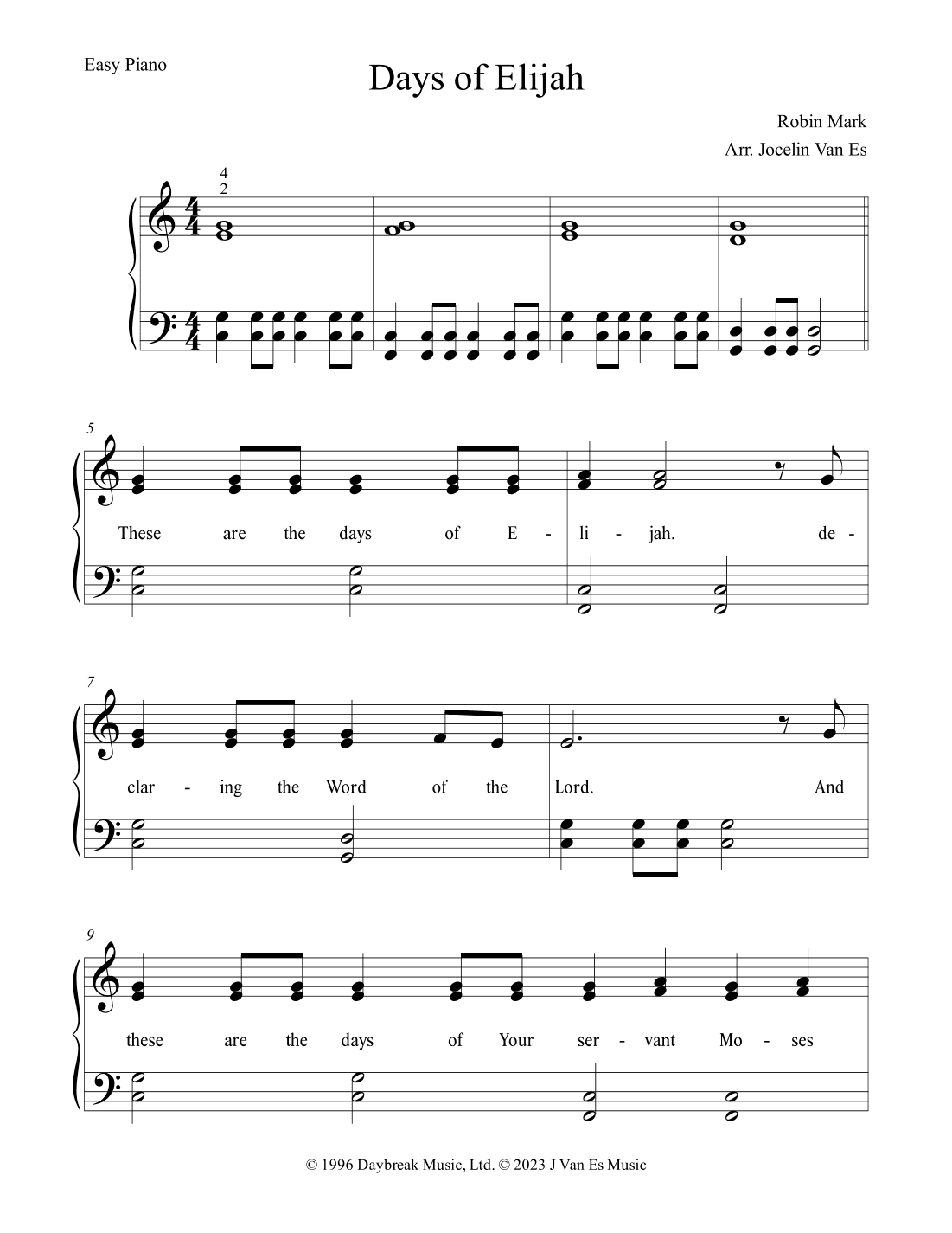 Days Of Elijah (arr. Jocelin Van Es)