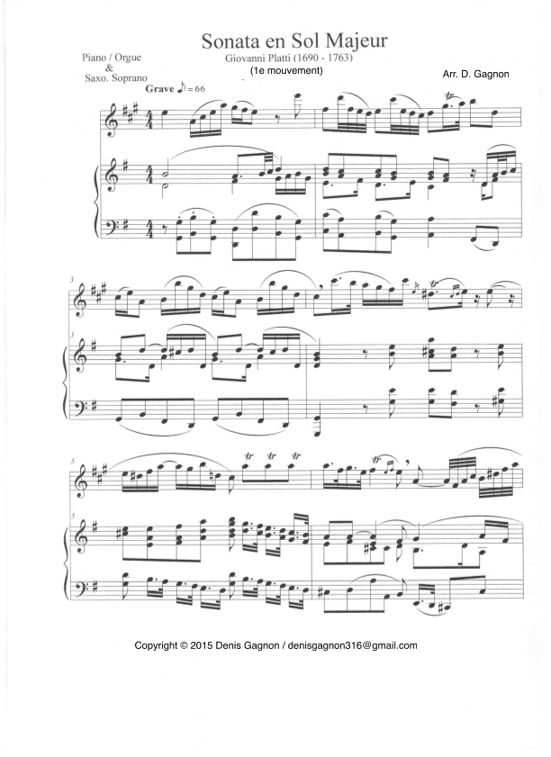 Sonate en Sol majeur (1er Mouvement) (arr. D. Gagnon)