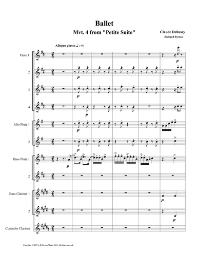 Ballet (Mvt. 4 from Debussy's Petite Suite) for Flute Octet + 2 Bass Clarinets, Contralto Clarinet (arr. Richard Byrnes)