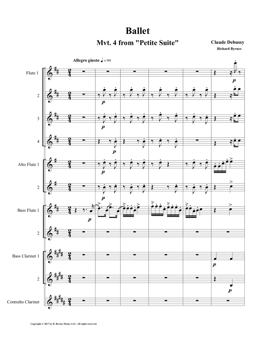 Ballet (Mvt. 4 from Debussy's Petite Suite) for Flute Octet + 2 Bass Clarinets, Contralto Clarinet (arr. Richard Byrnes)