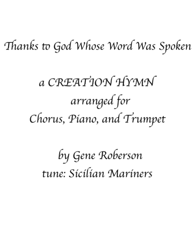 Thanks to God Whose Word Was Spoken TRUMPET solo (arr. Gene Roberson)