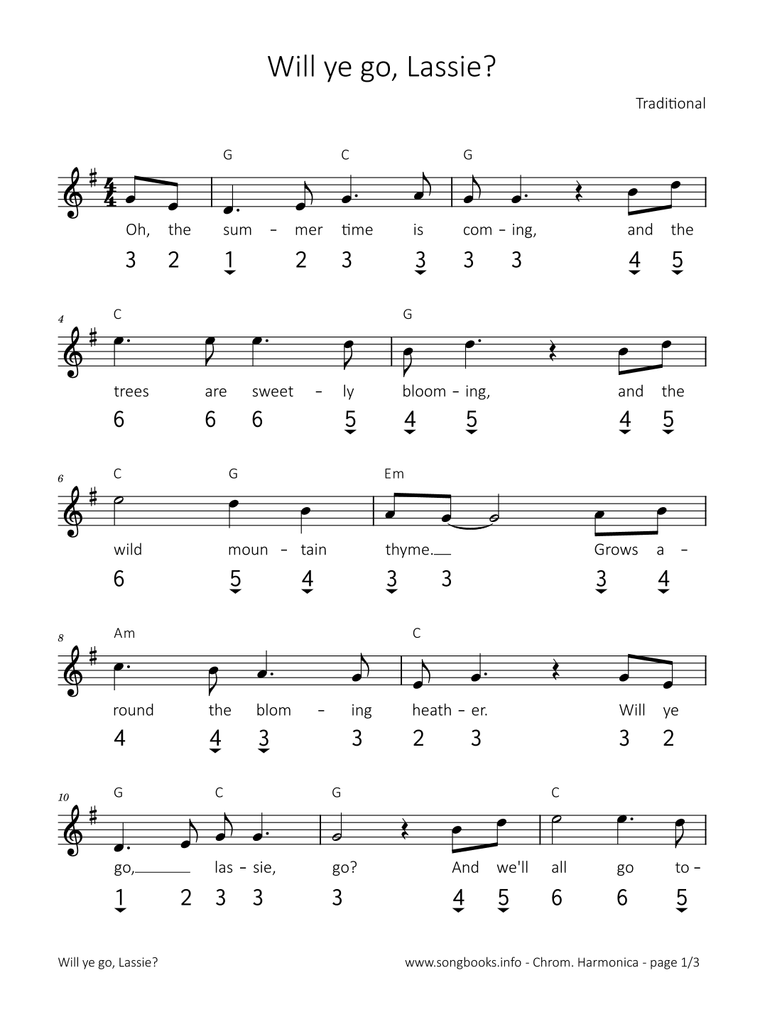 Will ye go, Lassie? (arr. songbooks.info)