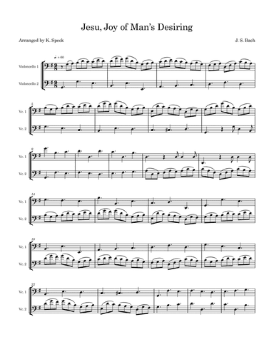 Jesu, Joy of Man's Desiring - Cello Duet (arr. K. Speck)