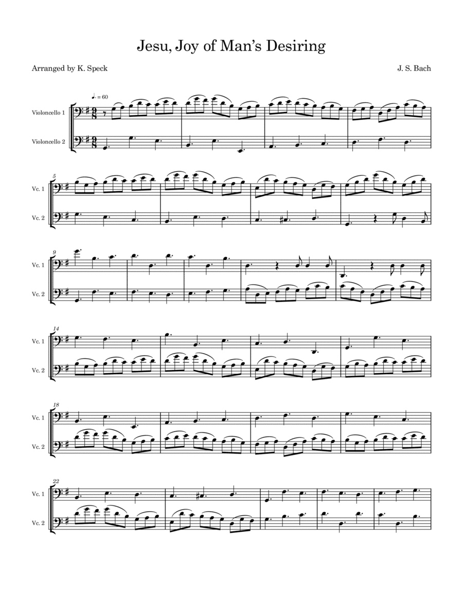 Jesu, Joy of Man's Desiring - Cello Duet (arr. K. Speck)